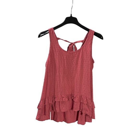 Democracy Pink Sleeveless Tank Top Ruffle Hem Tie Back - Picture 1 of 5